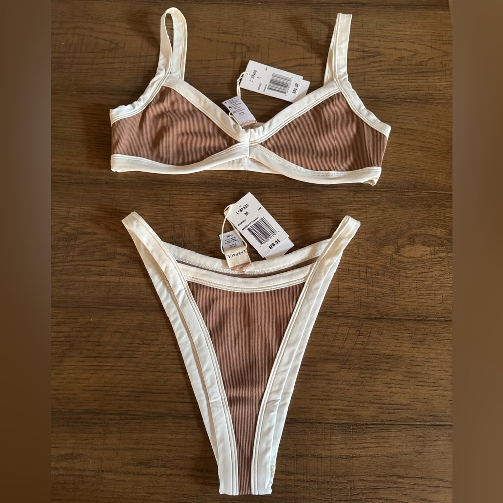 L*Space Cream and Brown Bikini